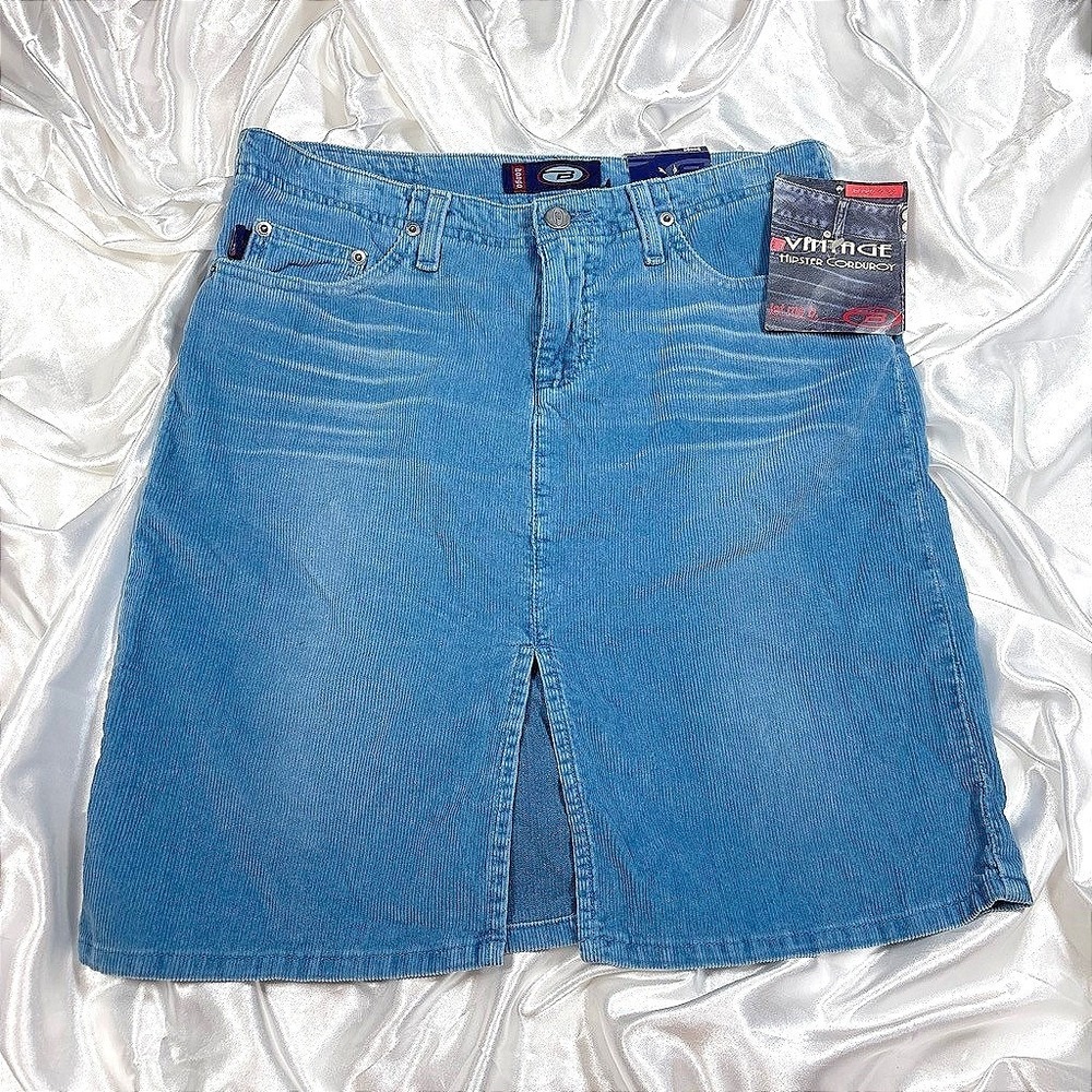 y2k vintage Bongo Corduroy Mini Skirt Blue NWT Hipster Front Slit Size 9